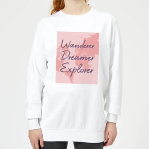 Wander Dreamer Explorer With Map Background Women's Sweatshirt - White