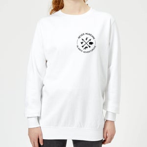 Never Mundane Always Adventurous Pocket Print Women's Sweatshirt - White