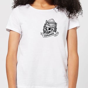 Explorer Skull Pocket Print Women's T-Shirt - White