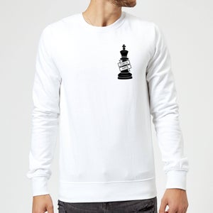 King Chess Piece Check Mate Pocket Print Sweatshirt - White