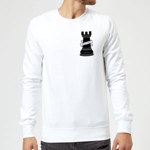 Rook Chess Piece Hold Fast Pocket Print Sweatshirt - White