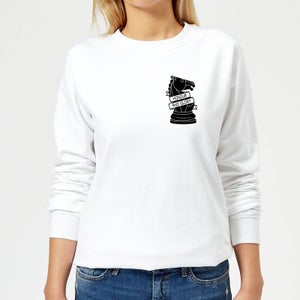 Knight Chess Piece Honour And Glory Pocket Print Women's Sweatshirt - White