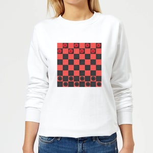 Red Checkers Board Women's Sweatshirt - White
