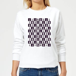 Chess Board Repeat Pattern Monochrome Women's Sweatshirt - White