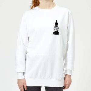 King Chess Piece Check Mate Pocket Print Women's Sweatshirt - White