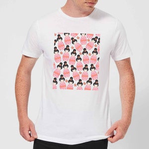 Pink Geisha Scattered Pattern Men's T-Shirt - White