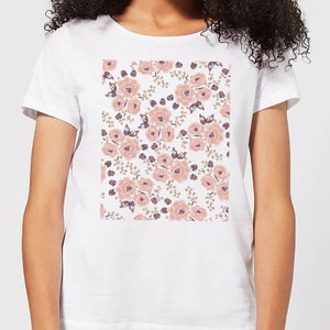 Floral Rose Pattern Women's T-Shirt - White