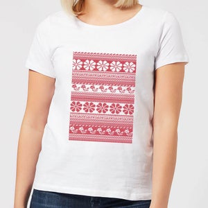 Floral Knitted Pattern Women's T-Shirt - White