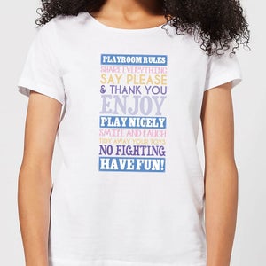 Playroom Rules Blue Banner Women's T-Shirt - White