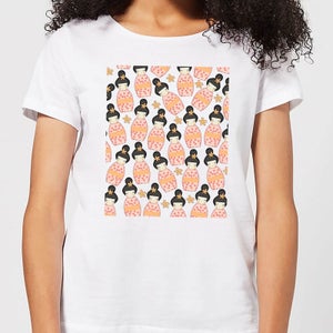Orange Geisha Scattered Print Women's T-Shirt - White