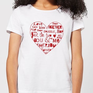 Love Dovey Words Heart Outline Women's T-Shirt - White