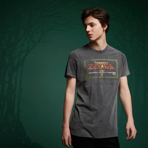 Legend Of Zelda Retro Title Screen T-Shirt - Black Acid Wash