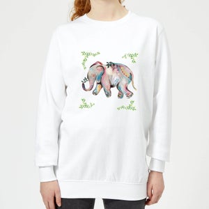 Indian Elephant With Leaf Border Women's Sweatshirt - White