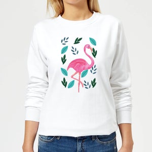 Flamingo And Leaves Women's Sweatshirt - White