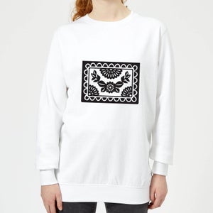 Black Cut Heart Pattern Flower Women's Sweatshirt - White