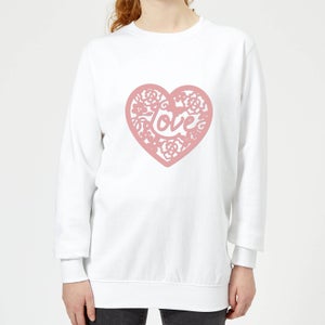 Pink Cut Out Love Heart Women's Sweatshirt - White