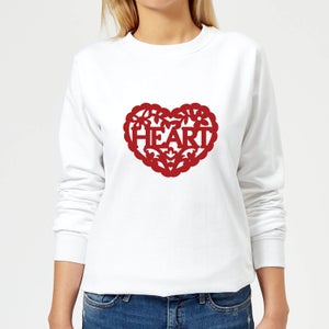 Red Cut Out Heart Text Women's Sweatshirt - White