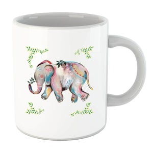 Indian Elephant With Leaf Border Mug