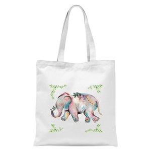 Indian Elephant With Leaf Border Tote Bag - White