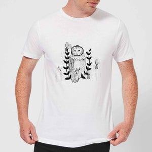Candlelight Line Art Owl Men's T-Shirt - White