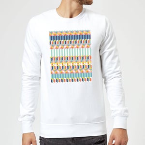 Candlelight Funky Colourful Three Dimensional Checkered Pattern Sweatshirt - White