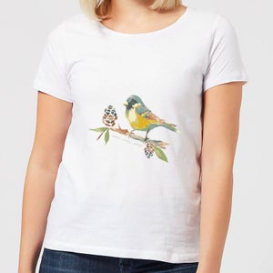 Candlelight Blue Tit On Pine Cone Branch Women's T-Shirt - White