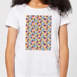 Candlelight Funky Colourful Square Checkered Pattern Women's T-Shirt - White