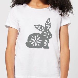 Candlelight Folk Silhouette Rabbit Cutout Women's T-Shirt - White