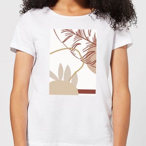 Candlelight Decorative Leaf Print Women's T-Shirt - White