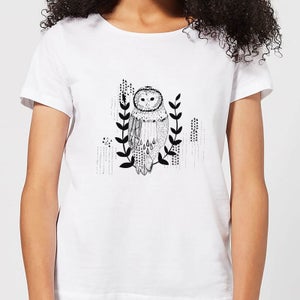 Candlelight Line Art Owl Women's T-Shirt - White