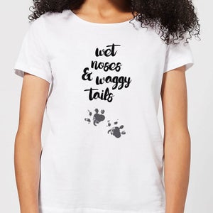 Candlelight Wet Noses And Waggy Tails Paw Prints Women's T-Shirt - White