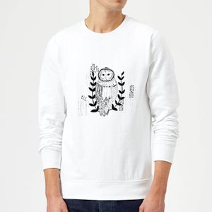 Candlelight Line Art Owl Sweatshirt - White