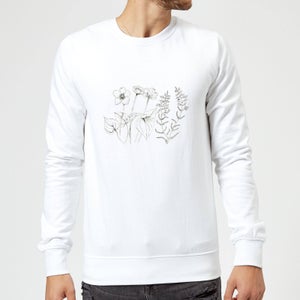 Candlelight Wild Flower Line Art Sweatshirt - White