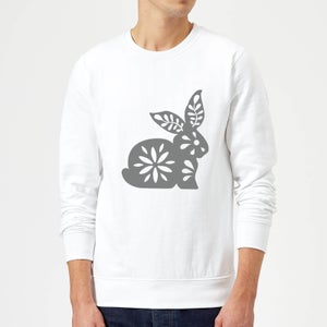Candlelight Folk Silhouette Rabbit Cutout Sweatshirt - White