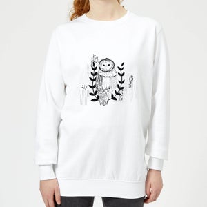 Candlelight Line Art Owl Women's Sweatshirt - White
