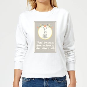 Candlelight Hare Frame What I Love Most About My Home Is Who I Share It With Women's Sweatshirt - White