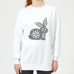 Candlelight Folk Silhouette Rabbit Cutout Women's Sweatshirt - White