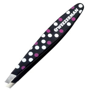 Tweezerman Mini Slant Tweezers (Black with Pink & White Dots)