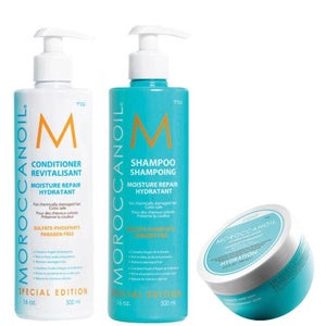Moroccanoil Moisture Repair Shampoo, Conditioner and Hydrating Mask Light Trio (Worth £98.85)