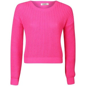 Moku Women's Crop Fisherman Knit Jumper - Neon Pink
