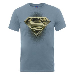 DC Comics Men's T-Shirt Superman Engraving Logo - Stone Blue