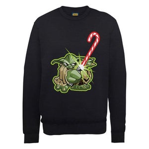 Star Wars Christmas Candy Cane Yoda Sweatshirt - Black
