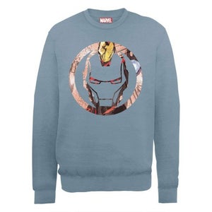 Marvel Avengers Assemble Iron Man Montage Symbol Men's Sweatshirt - Indigo Blue