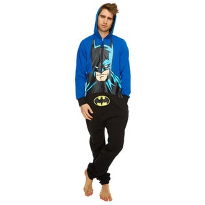 DC Comics Batman Hooded Face Print Onesie - Blue/Black - One Size