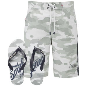 Smith & Jones Men's Carve Camo Board Shorts with Free Flip Flops - Sand