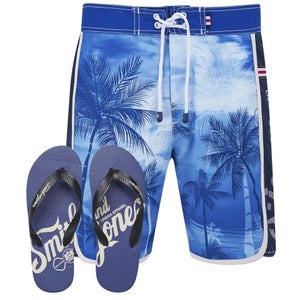 Smith & Jones Men's Kokomo Board Shorts with Free Flip Flops - Le Mans Blue