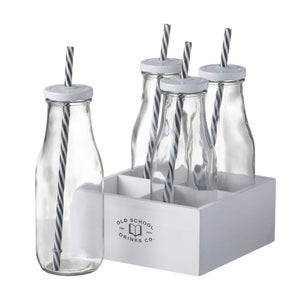 Parlane Milk Bottles with Straws (Set of 4)