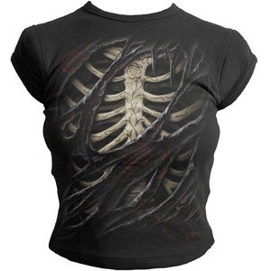 Spiral Women's ROSE TATTOO (BK PRINT) Cap Sleeve Top - Black