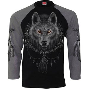 Spiral Men's WOLF DREAMS Raglan Contrast Long Sleeve Top - Charcoal Black