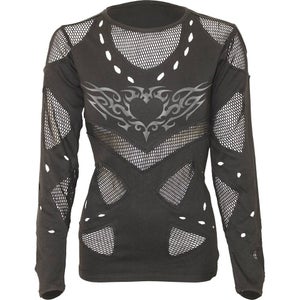 Spiral Women's TRIBAL HEART TATTOO Mesh Holes Grunge Top - Black